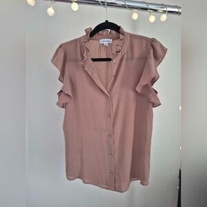 Calvin Klein Women's Ruffle Sleeve Blouse - Tan